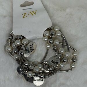 Silver tone / Pearl Multi-Row Bracelet